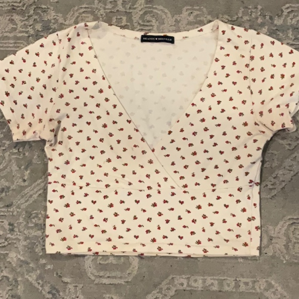 Brandy Melville Cream Wrap Crop Blouse